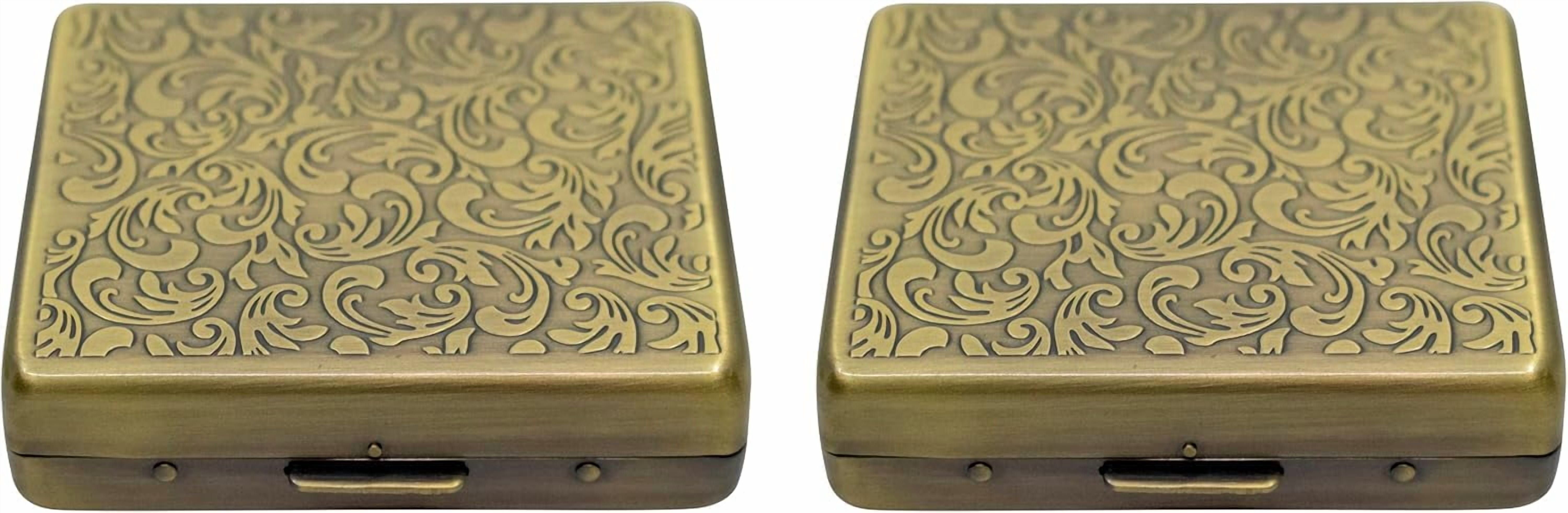 Set of 2 Metal-Plated Weekly (7-Day) Pill Box Case & Portable Medicine Organizer (Antique Brass Victorian)