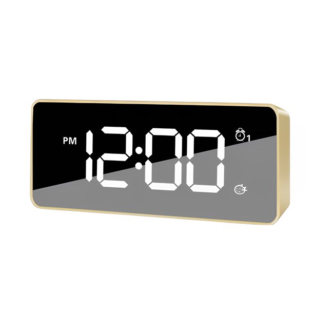 Inteprter Reloj despertador digital LED Snooze Relojes con tira de USB Espejo Electrónico Sala de estar Oficina Cocina Decoración Electrodomésticos Oro Inteprter HA083593-03B