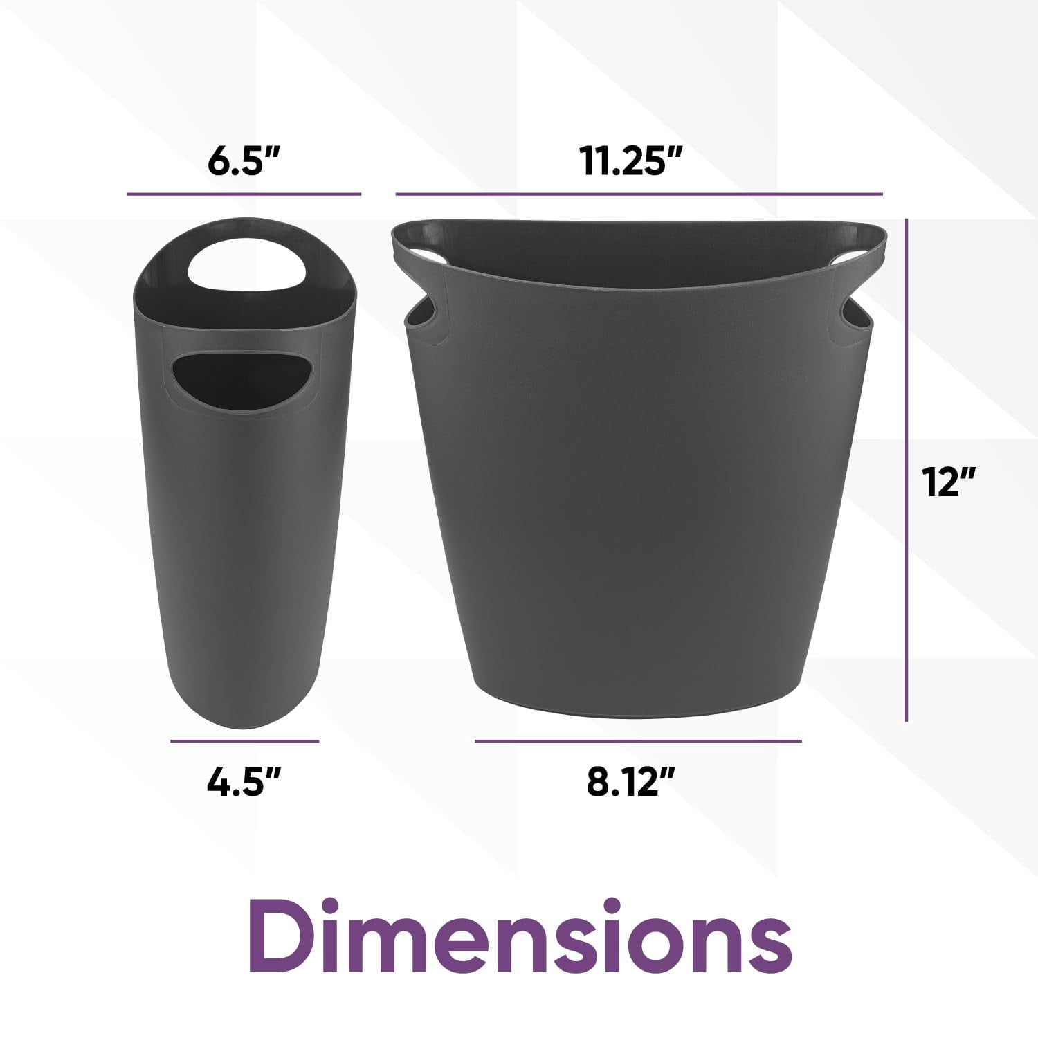 Superio Slim Bathroom Trash Can 2 Gallon Plastic Small Compact Waste Basket for Bedroom, Dorm, Under Office Desk, Narrow Portable RV Dustbin, 6 Grey