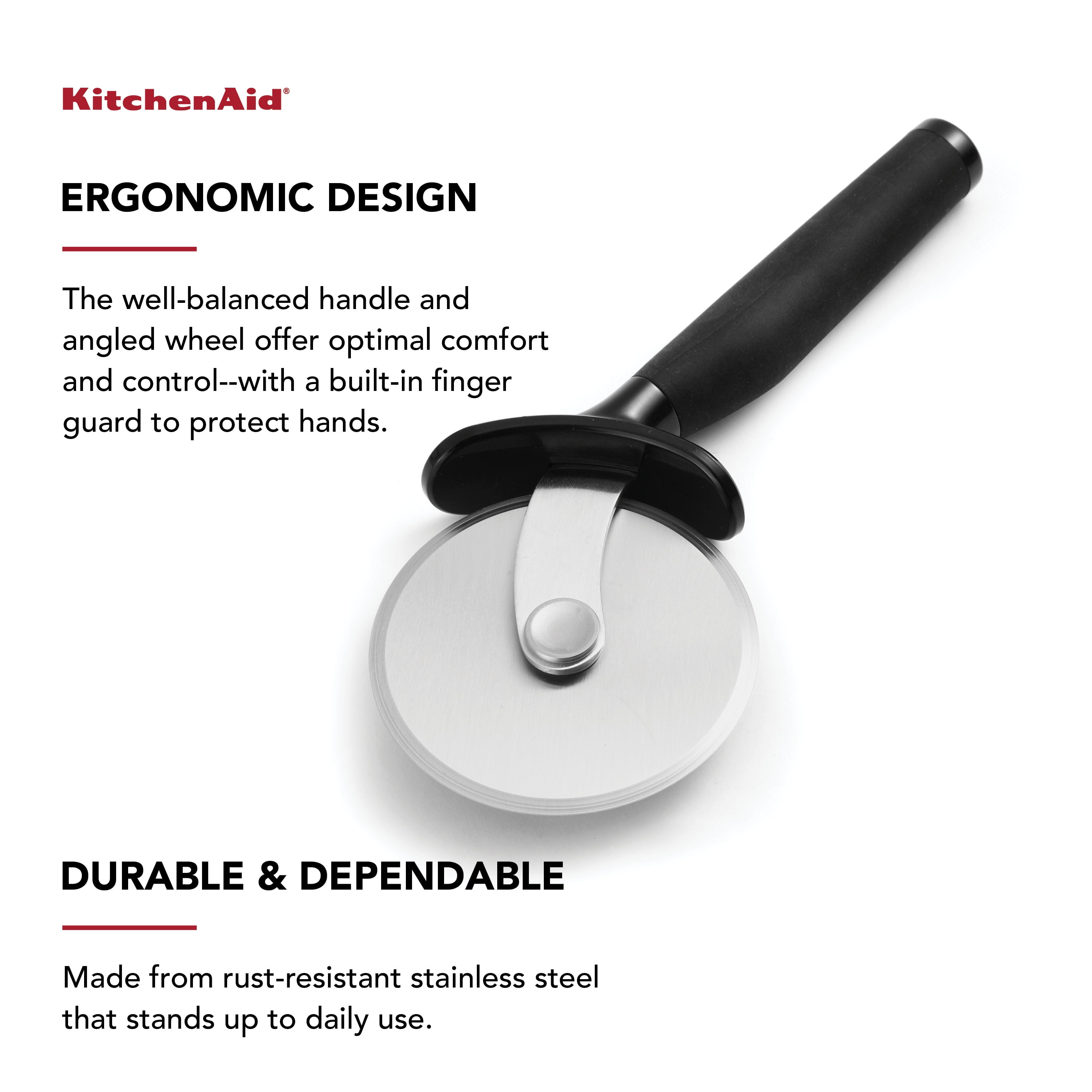  KitchenAid Gourmet Stainless Steel Pizza Wheel with Sharp Blade  to Easily Cutting Pizza Crusts, Pies, and more, Finger Guard for Safety and  Comfort Grip to Protect Fingers, Dishwasher Safe, Black: Home