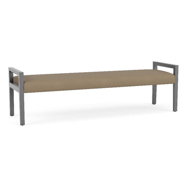 Pemberly Row Waiting Reception 3 Seat Bench Wood Frame in Brown