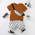 thumbnail image 2 of 4T Baby Boys Clothes 5T Boys 2PCS Summer Outfits Set Toddler Boys Short Sleeve Top Shorts Set with Bag Brown, 2 of 8