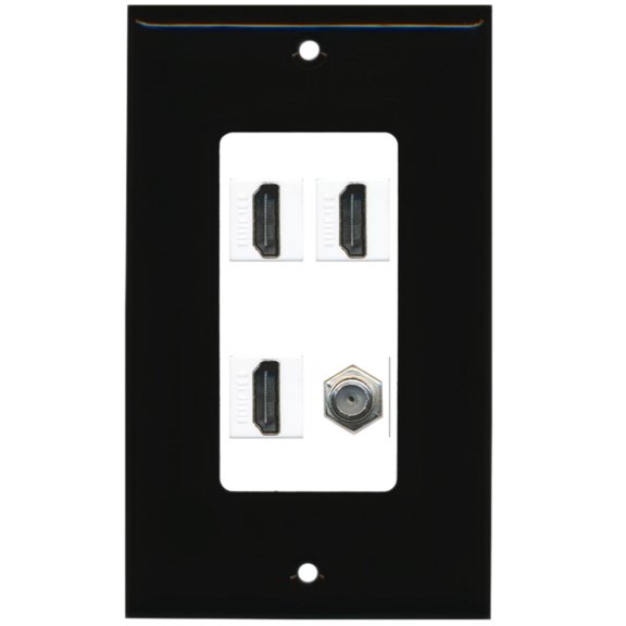 RiteAV - 3 x HDMI and 1 x Coax Cable TV F Type Port Wall Plate Decorative - Black/White