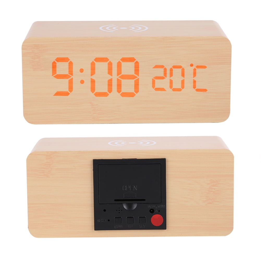 DEL Numérique en bois bureau réveil commande vocale de chargement USB Home Décor 