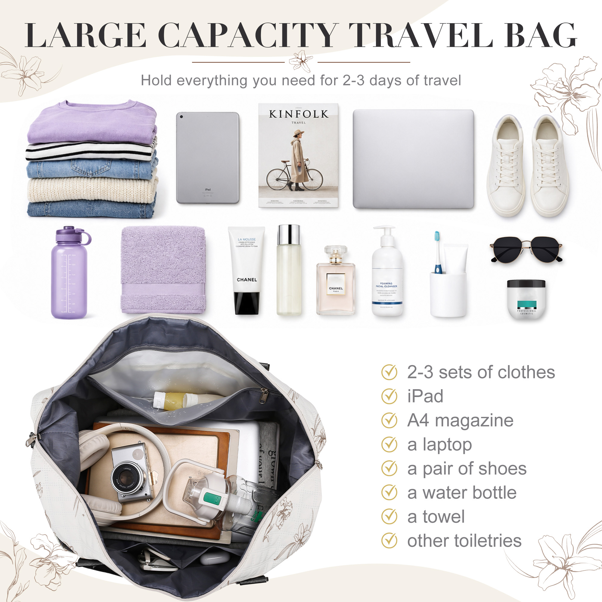 Gynky Travel Duffle Bag Women Floral Weekender Bag photo 7