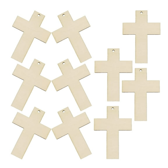 10pcs Unfinished Wood Cross Pendant DIY Unpainted Cross Ornament Crafts Making Material