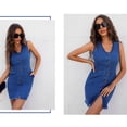 thumbnail image 4 of Women Sleeveless V Neck Button Down Frayed Hem Short Denim Dress, 4 of 5