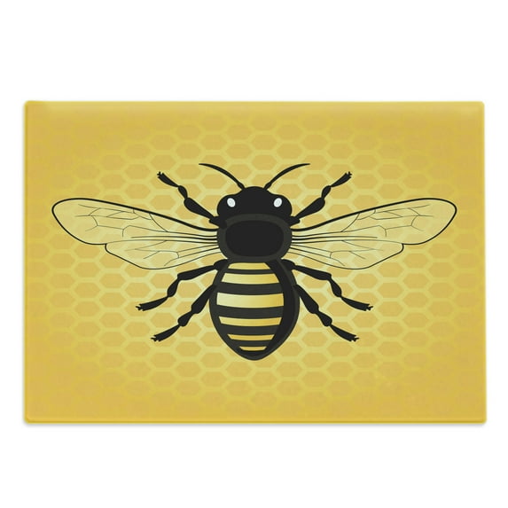 Queen Bee Cutting Board, Detailed View of an Insect on a Honeycomb Backdrop, Decorative Tempered Glass Cutting and Serving Board, in 3 Sizes, by Ambesonne
