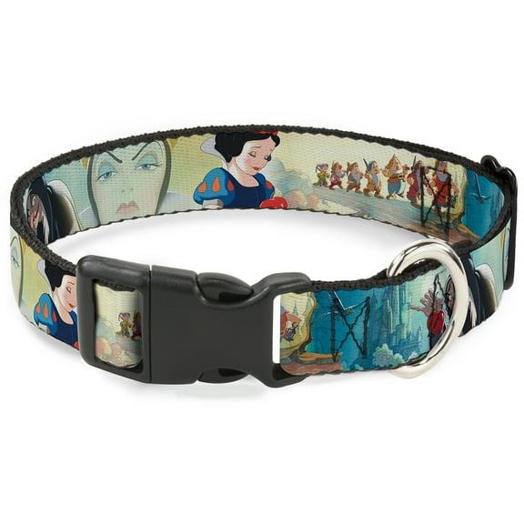 Disney Pet Collar, Dog Collar Plastic Buckle, Snow White Dwarves Old Witch Evil Queen Scenes, 9.5 to 14.5 Inches 0.5 Inch Wide