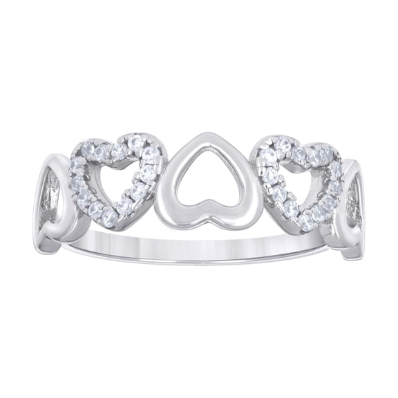 925 Sterling Silver Womens Cubic-Zirconia Alternating Heart Ring Size 9