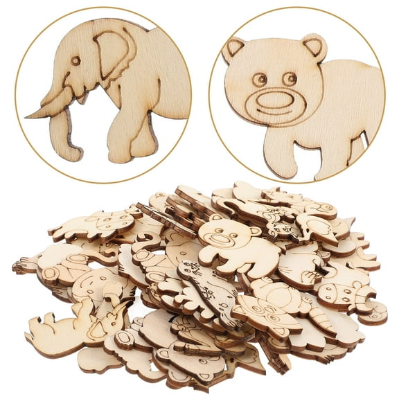 HOMEMAXS 50pcs Unfinished Wooden Cutouts Animal Ornaments Animal Cutouts Wood Slices Unfinished Embellishments For Home Party Decoration