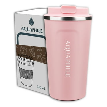 Aquaphile 17oz Coffee Mug to Go Stainless Steel Thermos Double Wall Insulated Coffee Cup Reusable Travel Mug with Leak Proof Lid,Pink