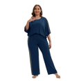 thumbnail image 4 of WBQ Women Pajama Sets V-Neck Short Sleeve Tops with Long Pants Sleepwear Soft Pajama Set Plus Size Nightwear, 4 of 6