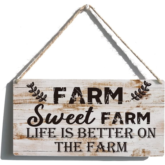 Farm Sweet Farm Life is Better On The Farm Sign Funny Farmhouse Farm Wooden Hanging Sign Plaque Rustic Retro Wall Art Decor Home Decoration 10x5 Inch