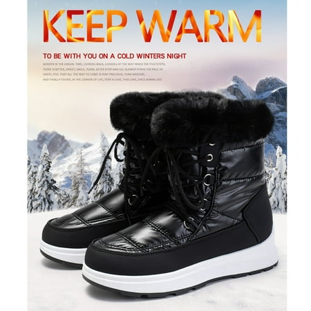 

WQJNWEQ Women s Warm Snow Boots Simulated Hair High Tube LaceUp Water Proof Casual s Shoes Anti-Slip Winter