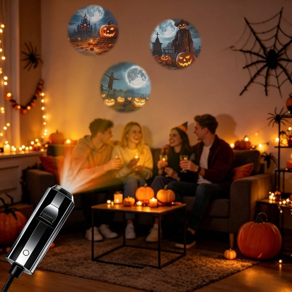 Plug and Play HD Star Projector Halloween 2-in-1 Set,With USB gooseneck, HD lens. for window, car, party, decor.(A)