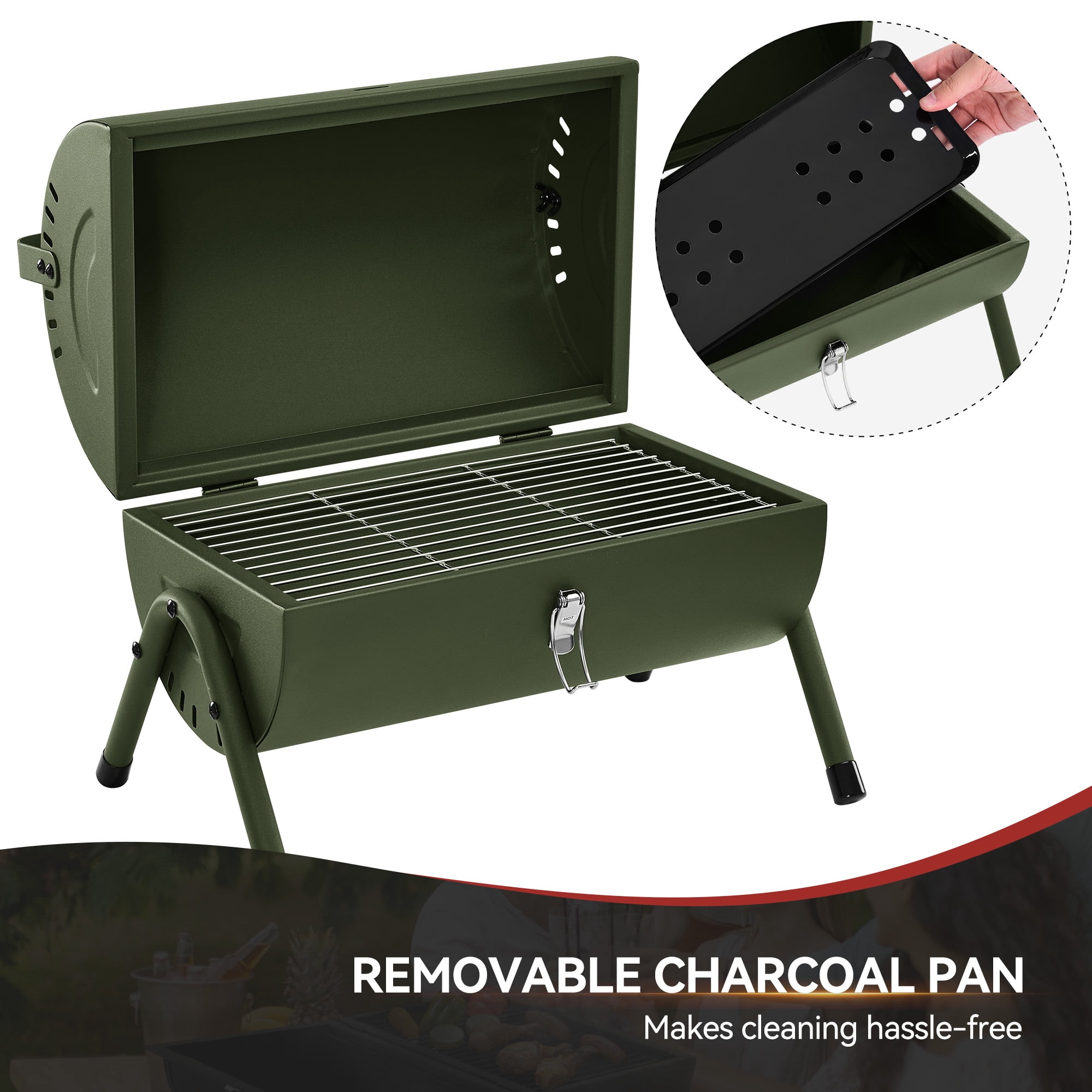 Royal Gourmet CC1015L Portable Charcoal Grill,with Four Air Vents, for Outdoor Backyard, Patio Parties and Picnics, Olive Green