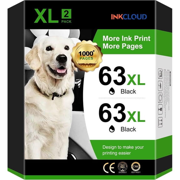 63XL Black Ink Cartridge and 63 XL ink cartridge compatible for HP OfficeJet 3830 5255 Envy 4520 4512 4513 4516 printer (Black, 2-Pack)