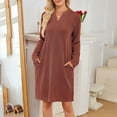 thumbnail image 5 of Maean Women Shirts Dress Textured Long Sleeve V Neck Loose Mini Dresses Fall Fashion Short Dress, 5 of 6