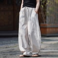 thumbnail image 2 of ‌Men's Linen Pants Casual Wide Leg Baggy Pants Elastic Waist Drawstring Loose Fit Casual Summer Beach Pants with Pockets Baggy Trousers Beige L, 2 of 8