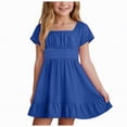 thumbnail image 1 of gdxvjhbj Robe d'Été pour Filles Robes d'Été à Bretelles pour Filles Fluide à Étages Froncée Smockée au Dos Décontractée de Plage Taille 12-13 (Bleu, 12-13 Ans), 1 of 5