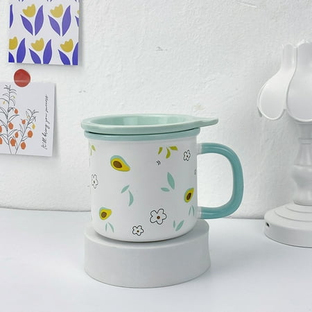 

Egebert Creative Cartoon Lovely Strawberry Wind Glass Mugs with Cover Lid Spoon Transparent Breakfast Coffee Tea Milk Cup (A)
