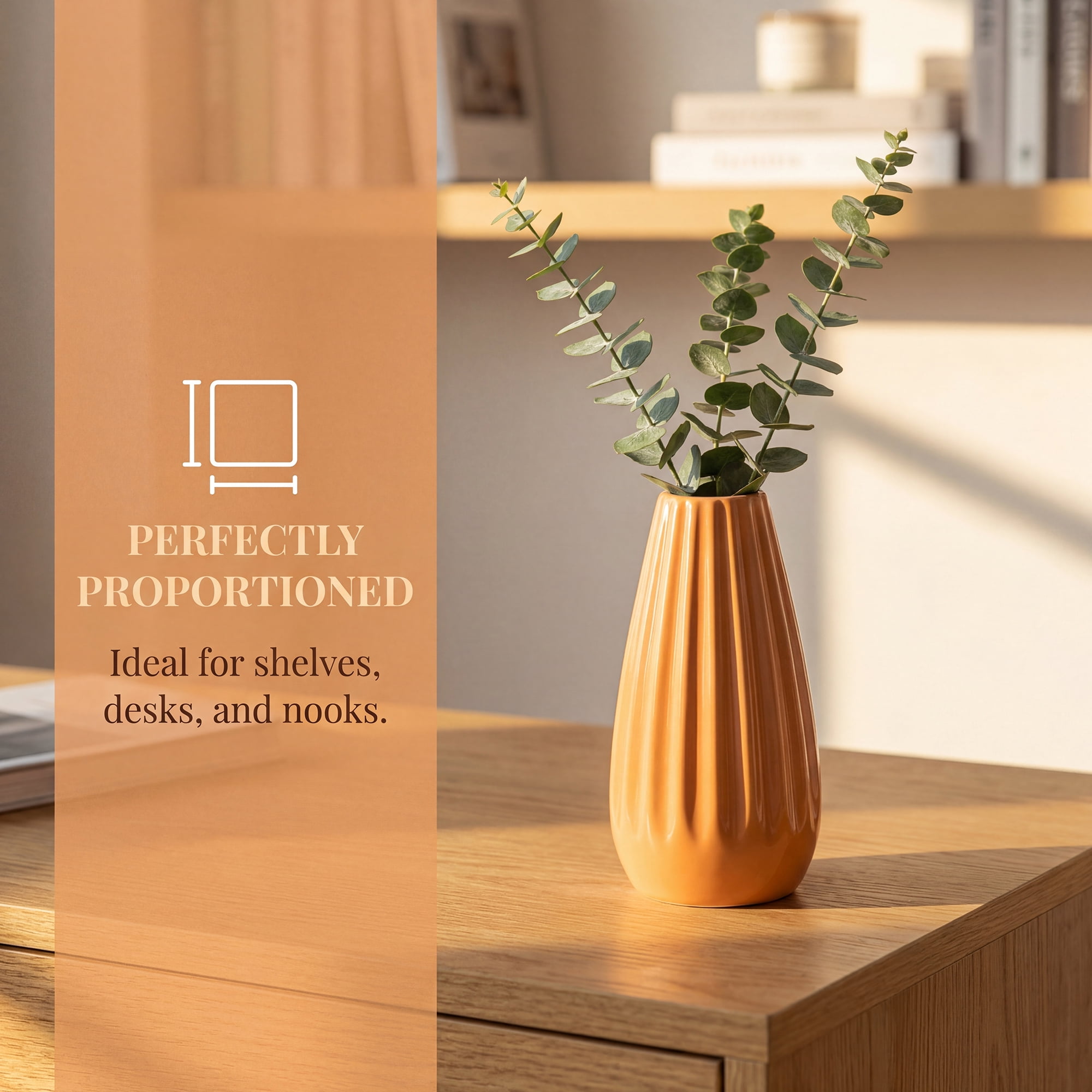 Unique Bargains Small Ceramic Matte Ribbed Flower Vase Orange 2.4"L x 2.4"W x 5.1"H