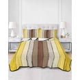 thumbnail image 2 of Quilts Full Size Bedding Set, Yellow Brown Lightweight Quilted Comforter, Farmhouse Wood Grain Vintage Striped Soft Reversible Bedspread Coverlet with Pillow Covers for All Season, 78" x 90", 2 of 7