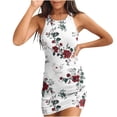 thumbnail image 2 of Viikei Summer Dresses for Juniors,Women's Fit and Flare Short Sleeve Dress,Women Casual Bodycon Printde Ribbed Sleeveless Tank Round Neck Camisole Dress White M, 2 of 5