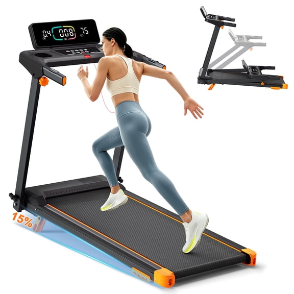 3-in-1 Foldable Walking Pad, 3.0HP Treadmill 0.6-7.5 mph, 12% Incline, 300 lb, Heart Rate Monitor, Bluetooth, LED Display, App