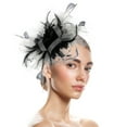 thumbnail image 2 of KLOY2K Fascinators Hats for Women Flower Mesh Ribbons Feathers on A Headband And A Clip Tea Party Hats for Women Black 1, 2 of 9