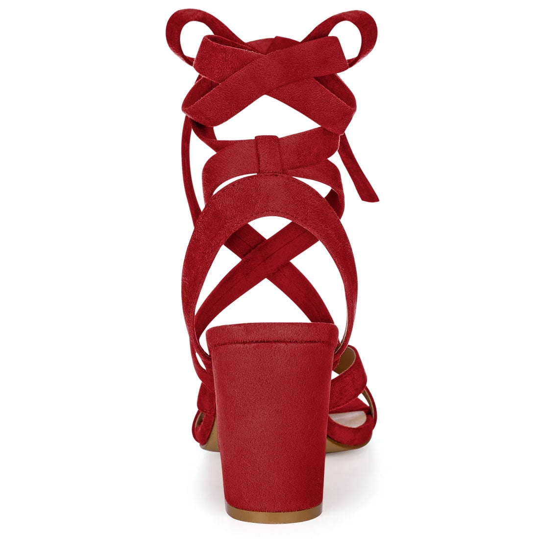 DARING DIVA Women's Open Toe Crisscross Lace Up Chunky Heel Sandals Red 10