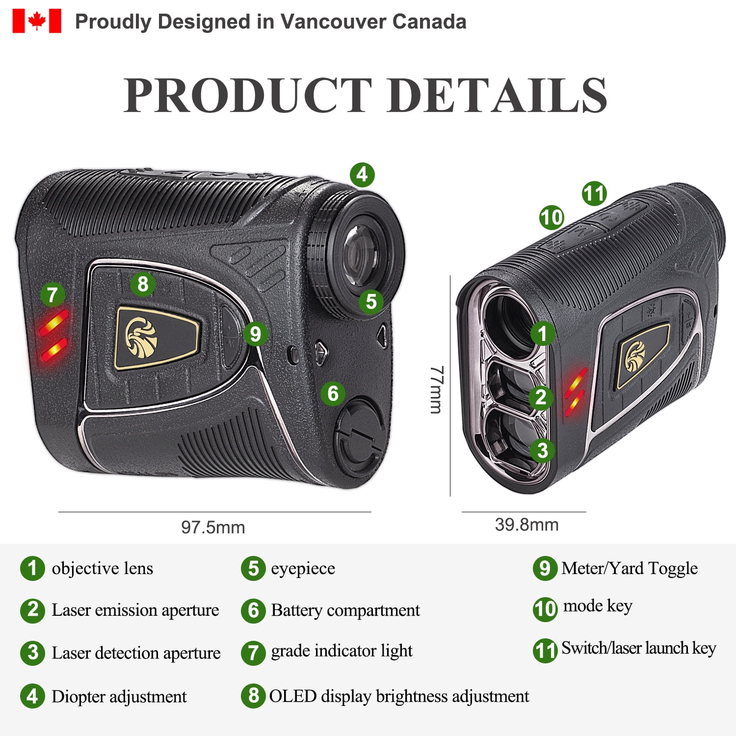 Fetch Falcon OLED & LCD Golf Rangefinder (High Precision, Slope Mode with Scan) Pole Flag Locking Vibration (OLED 2500 YD Golf Laser Rangefinder Black)