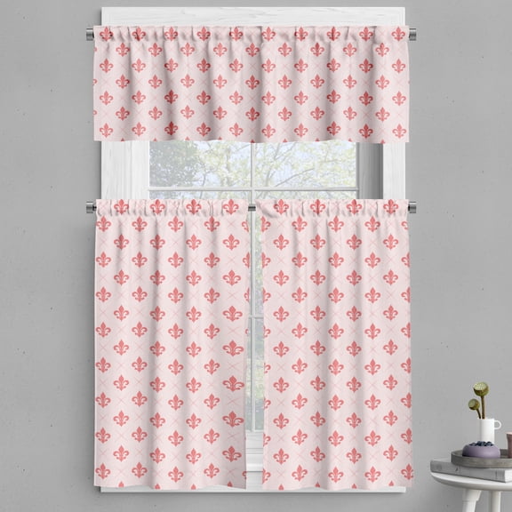 Ambesonne Coral Valance & Curtain, Checkered Fleur De Lis, 55"x45", Pale Pink Coral