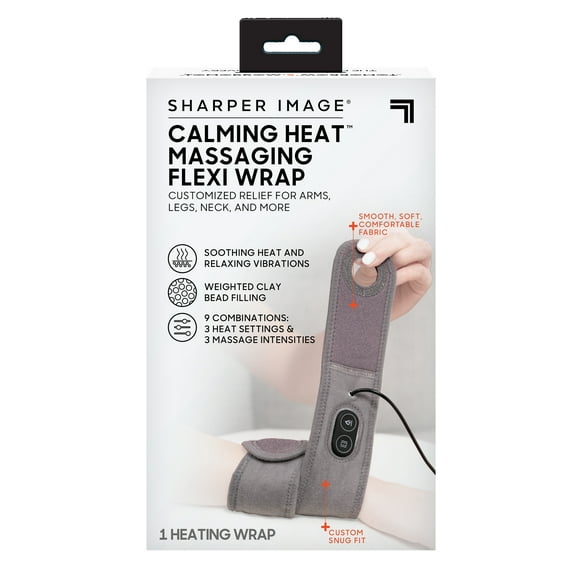 Sharper Image Calming Heat Massaging Flexi Wrap, Soothing Heat and Vibrations, Gray