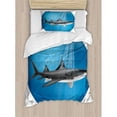 thumbnail image 3 of Sea Animal Decor King Size Duvet Cover Set, Shark in Sea with Sun Rays in Circle Aquatic Underwater Creature Home Decor, Decorative 3 Piece Bedding Set with 2 Pillow Shams, Blue Grey, by Ambesonne, 3 of 3
