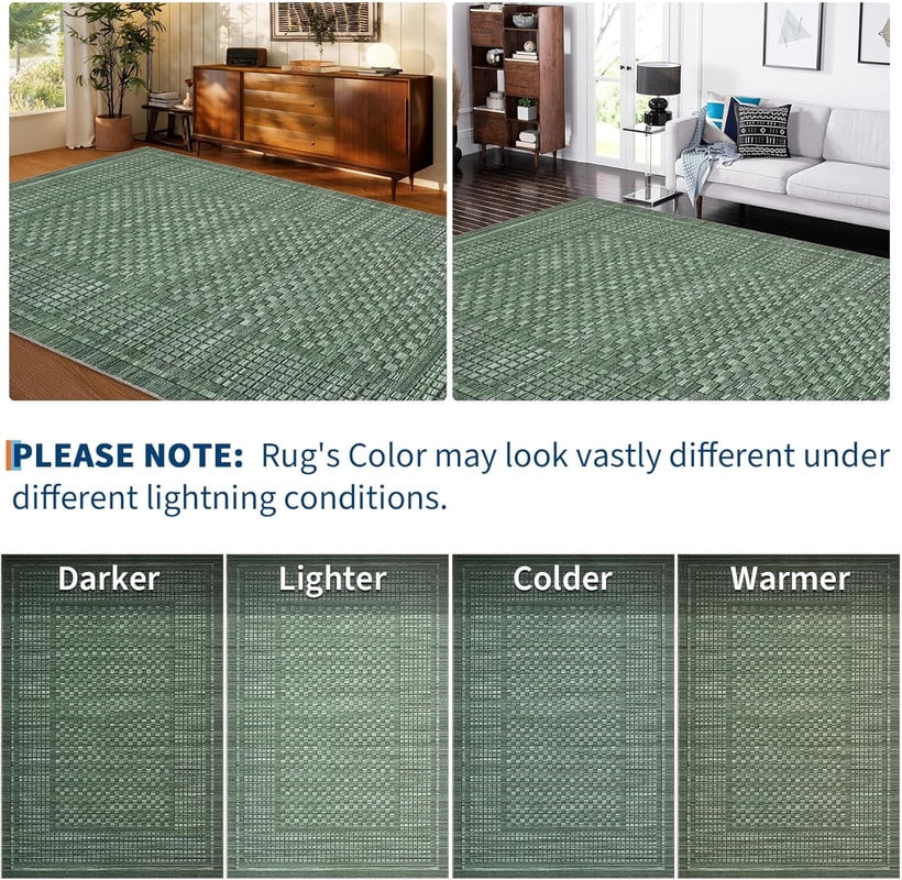 Large Living Room Area Rug 8x10 - Machine Washable Modern Rugs Boho Neutral Rug Non Slip Non-Shedding Low Pile Farmhouse Carpet for Bedroom Nursery Classroom Dorm 8'x10' Green