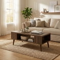 thumbnail image 2 of ELLEGNT 42" Walnut Rectangular Center Table - Coffee Table with Open Compartment and 2 Side Storage Shelves, 2 of 9