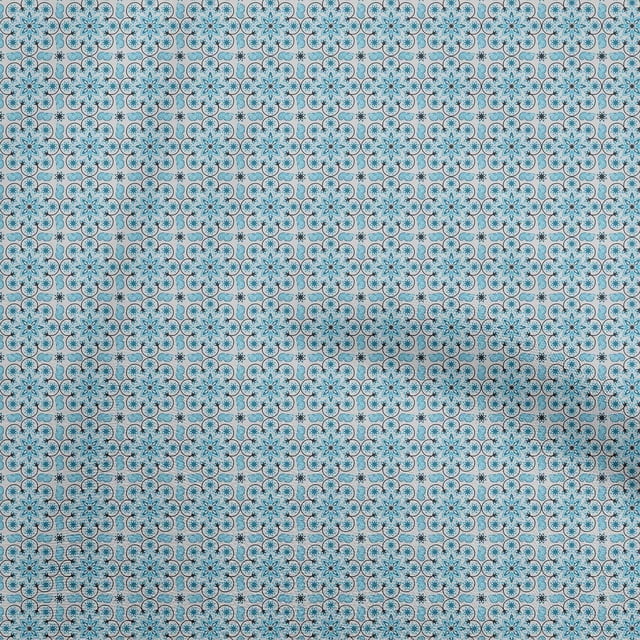 oneOone Rayon Light Blue Fabric Asian Block Print Floral Sewing Craft Projects Fabric Prints By Yard 56 Inch Wide