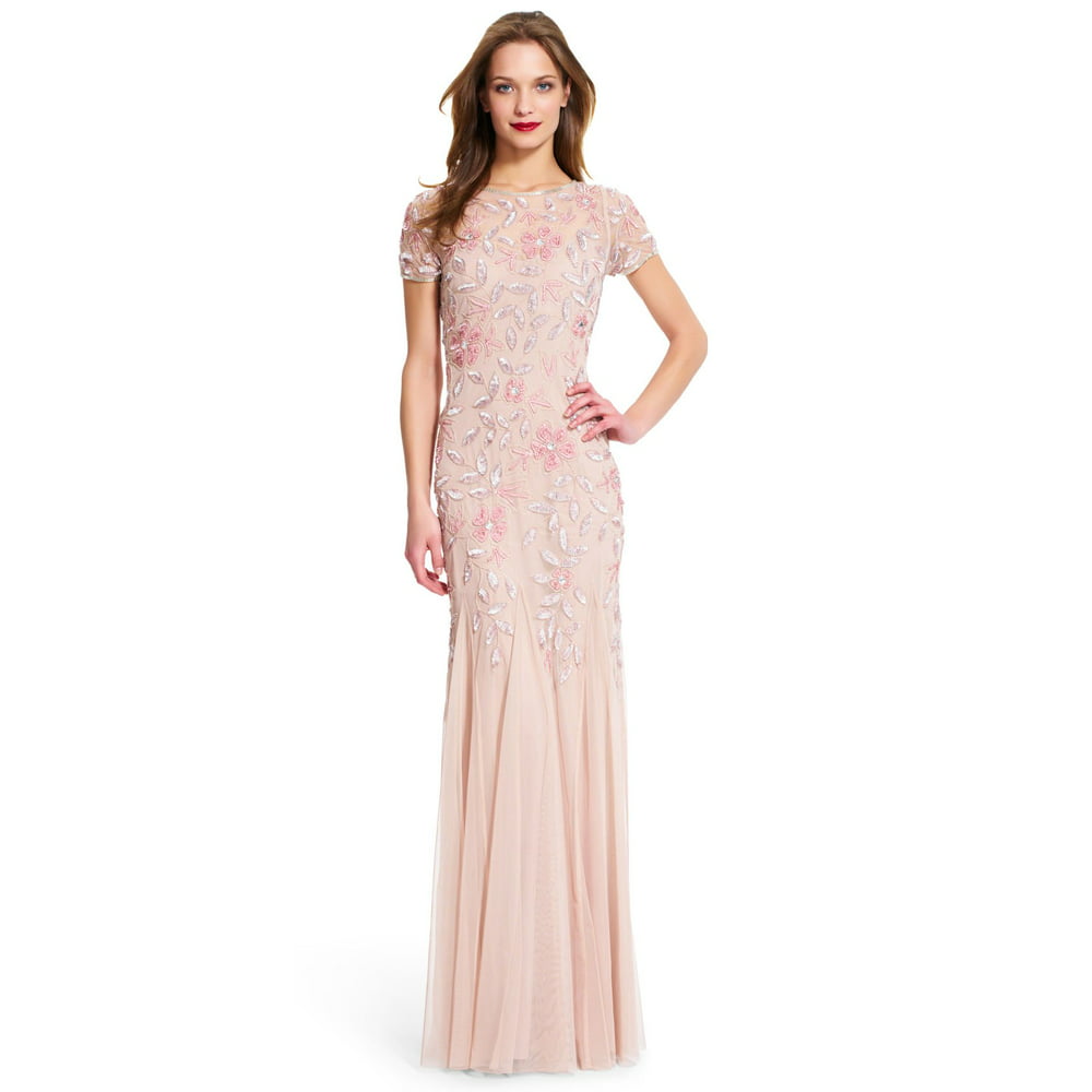 Adrianna Papell - Adrianna Papell Floral Beaded Godet Gown with Short ...