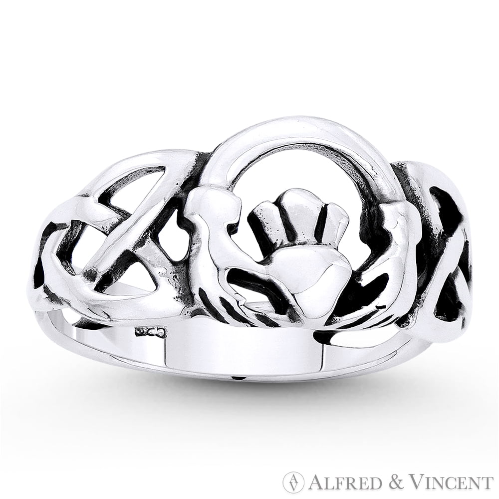Sterling Silver Celtic Knot Ring With Moonstone - Irish Trinity Ring For Women