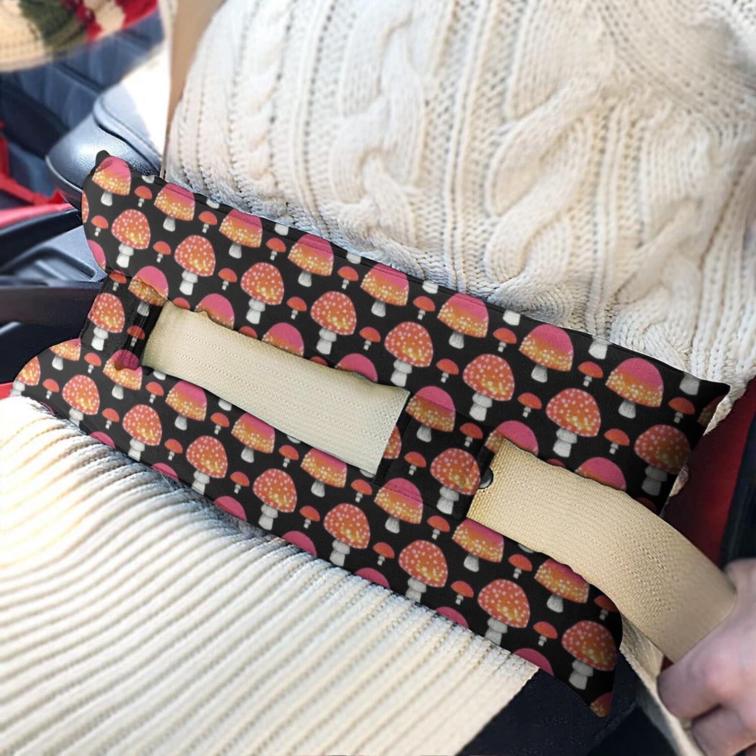 Scientific Mushroom Seatbelt Pillow - Post-Surgery Comfort for Mastectomy Breast Surgery Heart Surgery - Soft Car Seat Belt Cushion (Vintage Fungi)