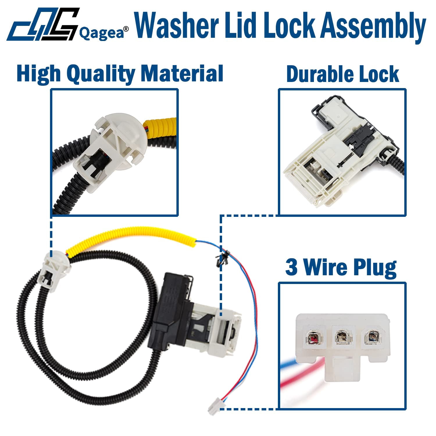 3-Wire Washer Lid Lock Assembly W11307244 W10682535 For Whirlpool Maytag Amana Kenmore Washing Machine Door Latch