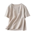 thumbnail image 2 of Ailaofu Women's Cotton Linen Short Sleeve T-Shirt Fashionable Embroidered Loose Retro Round Neck Top Versatile Casual Shirt, 2 of 7