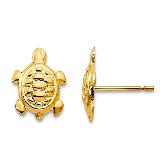 14k Yellow Gold Polished Turtle Post Earrings 12x8mm Wide Stud Earring for Women - .2 Grams