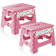 Casafield 9" Folding Step Stool with Handle (Set of 2) - Pink, Collapsible Foot Stool for Kids and Adults