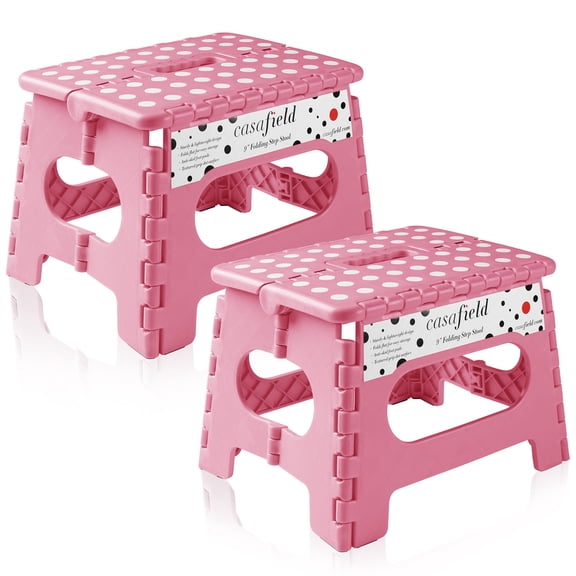 Casafield 9" Folding Step Stool with Handle (Set of 2) - Pink, Collapsible Foot Stool for Adults