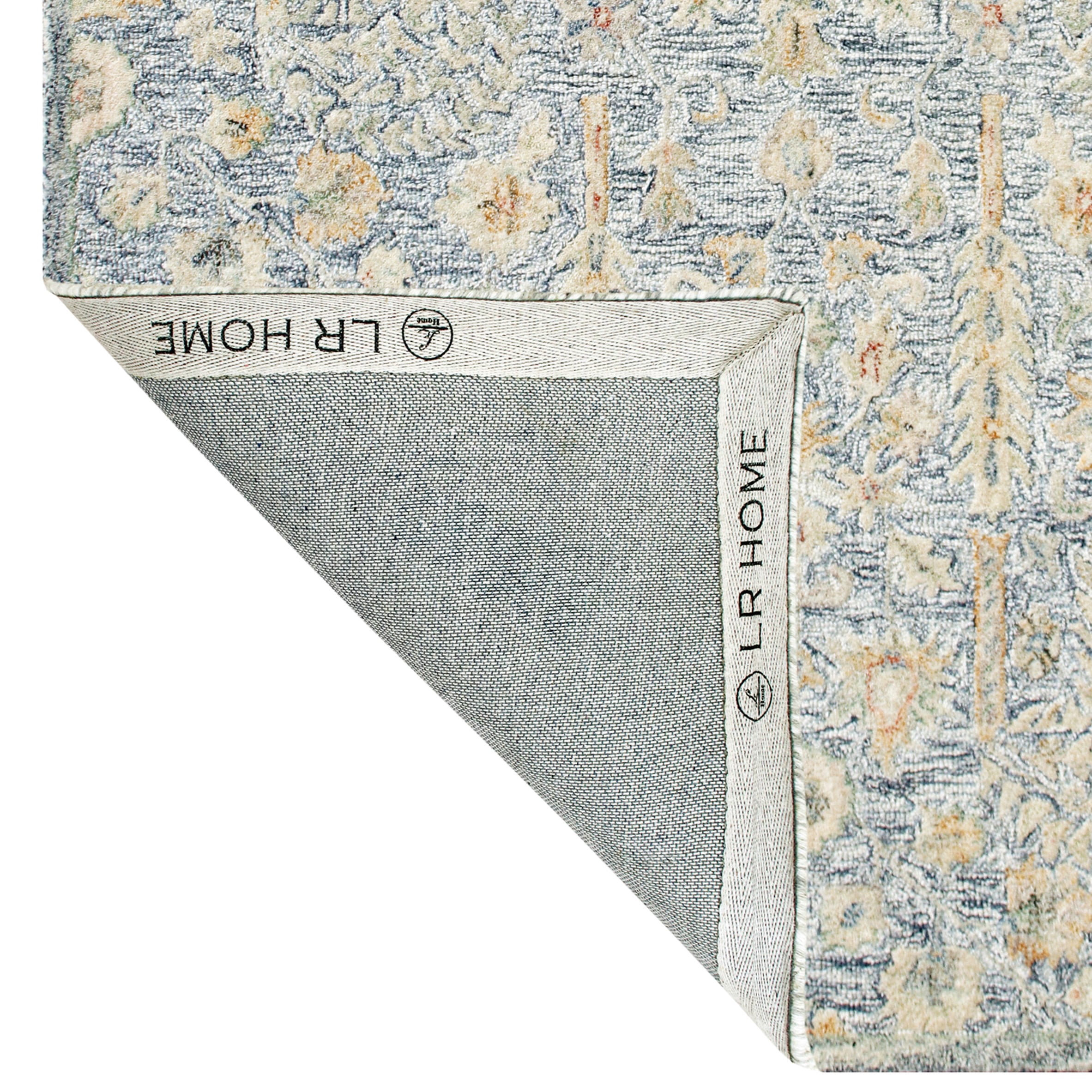LR Home Viane Blythe Blue/Taupe Vintage Floral Wool Area Rug, 7'9" x 9'9"