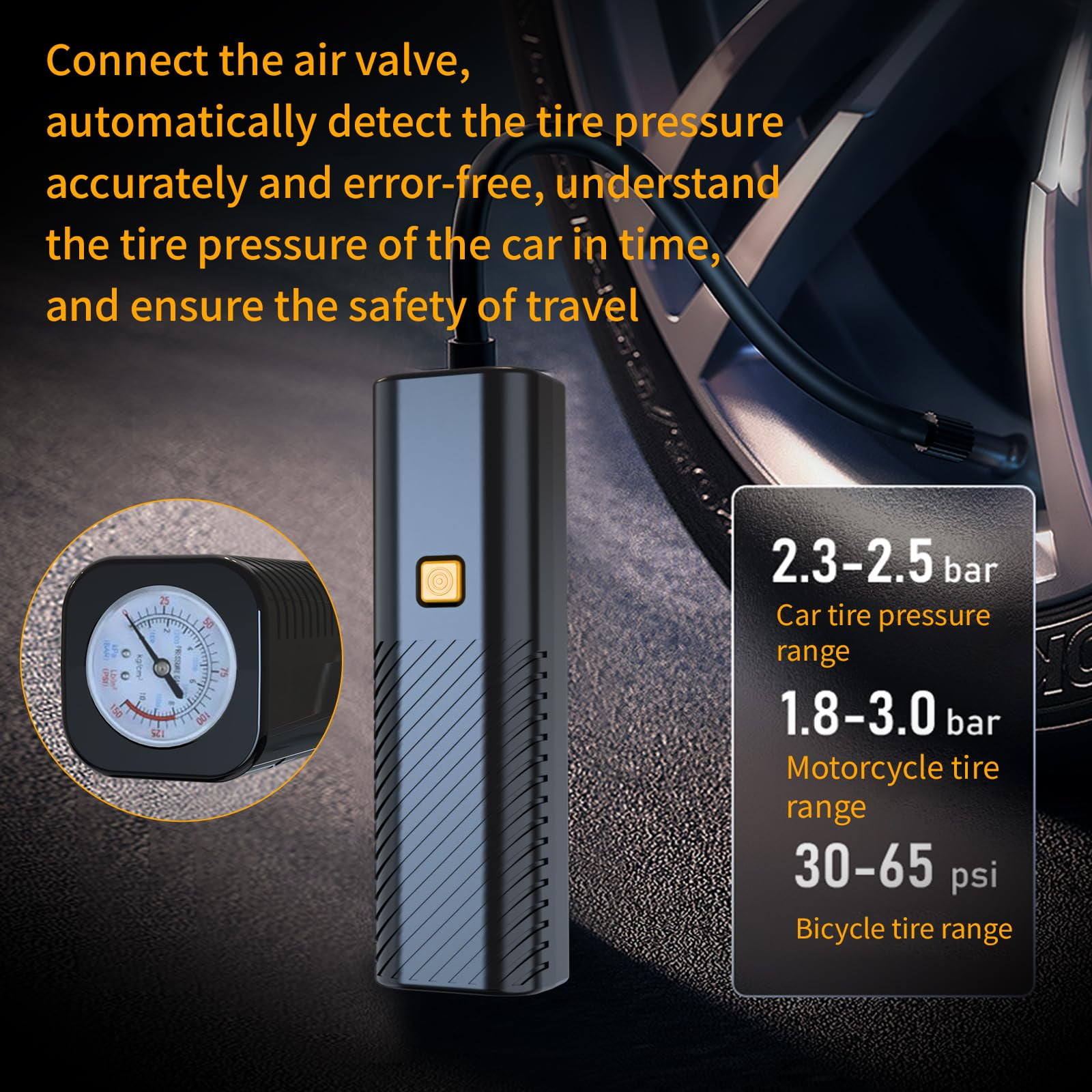 Tire Inflator Portable Air Compressor - Air Pump for Car Tires with Tire Pressure Gauge -for Car, Motorcycle, Bicycle and More