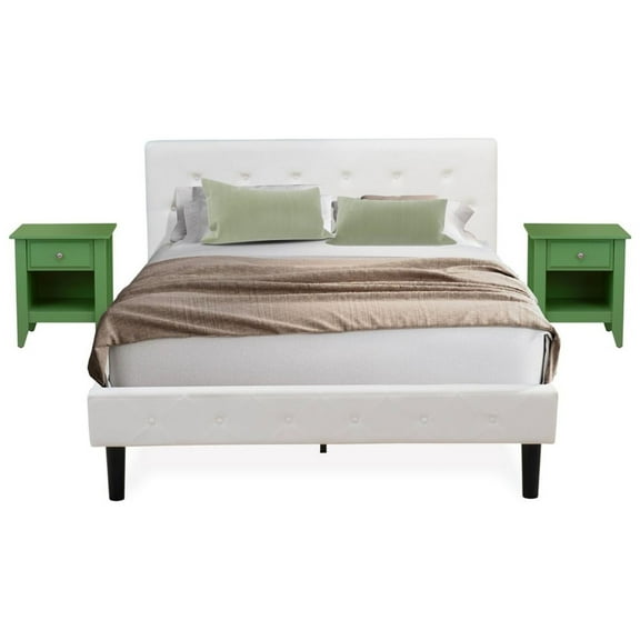 East West Furniture Nolan 3-Piece Wood Queen Bedroom Set in White & Clover Green